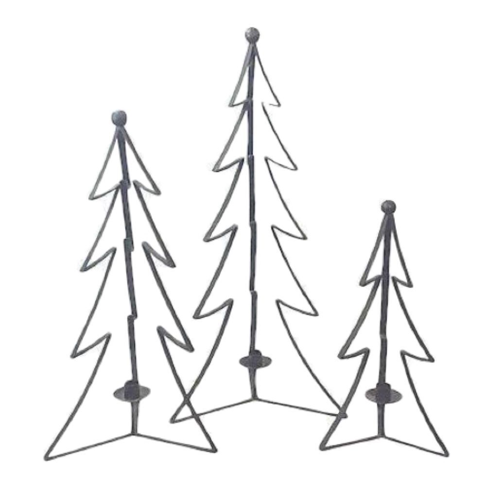 Vintage Christmas Tree Metal Candle Holders Set of 3 Rustic Primitive